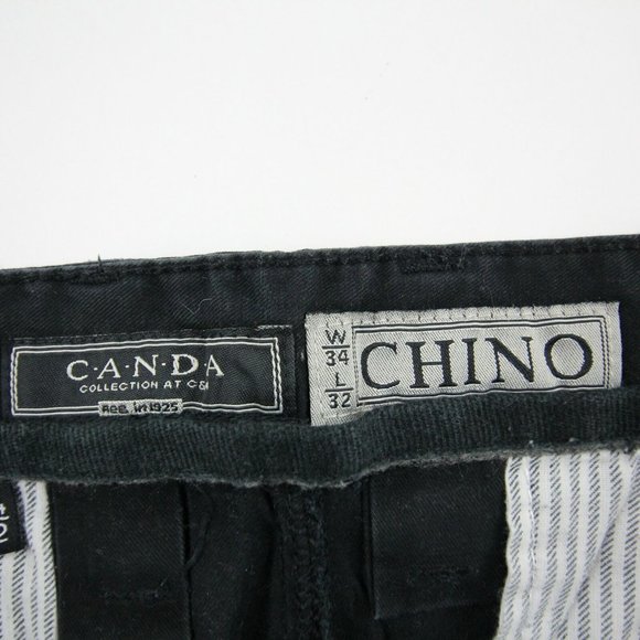 Canda Mens Straight Pants Black Mid Rise Flat Front 100% Cotton 34x32 - Picture 7 of 9